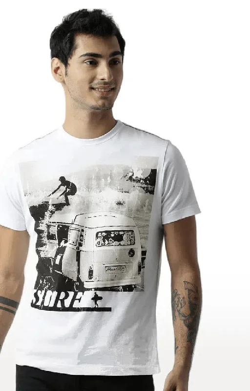 Graphic Short Sleeve TopsHuetrap White Mens Short Sleeve Graphic Printed Tshirt-HT13MKGRAWHT00052