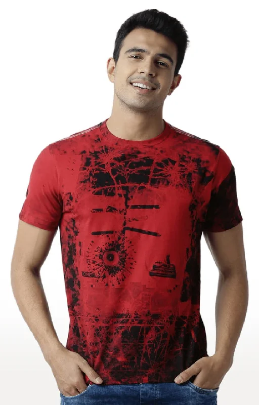 Blended Fabric Short Sleeve TopsHuetrap Red Mens Short Sleeve Graphic Printed Tshirt-HT12MKGRARED00114