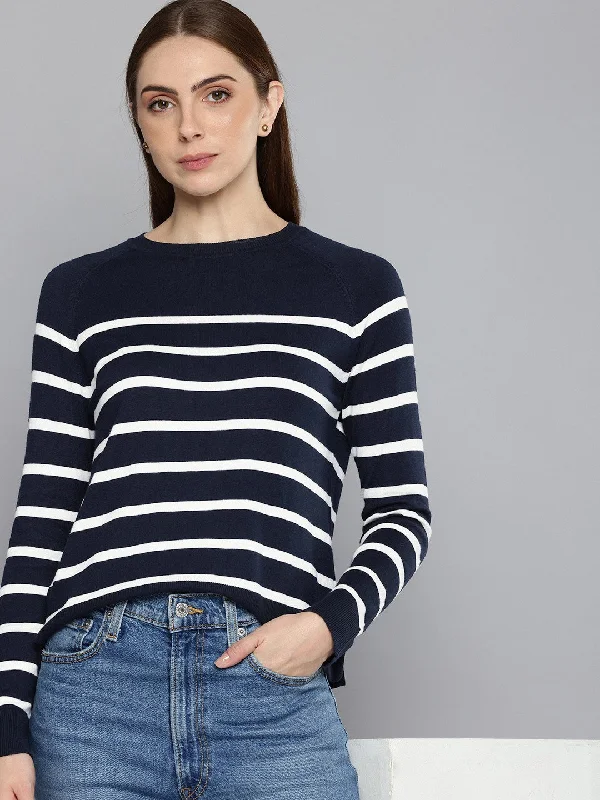 CrewneckcollectorWomen's Striped Navy Crew Neck Sweater