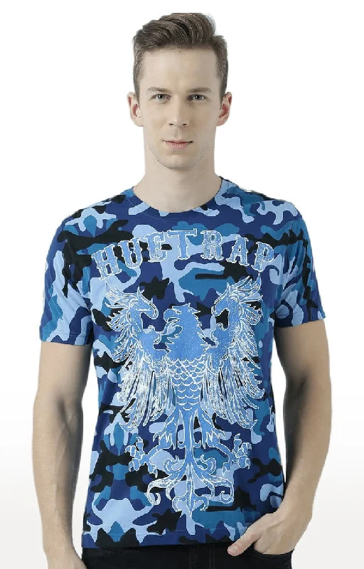 Minimalist Short Sleeve TopsHuetrap Blue Mens Short Sleeve Graphic Printed Tshirt-HT17MKGRALNY00912