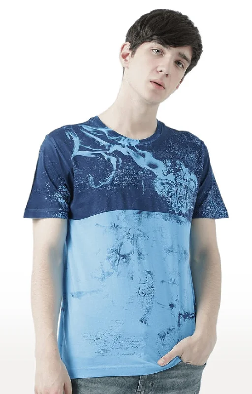 Oversized Short Sleeve TopsHuetrap Blue Mens Short Sleeve Graphic Printed Tshirt-HT17MKGRATQB00605