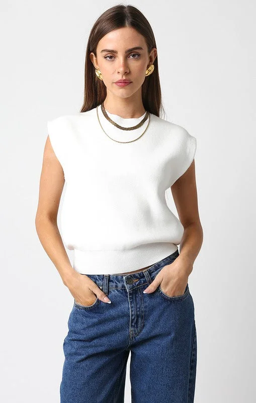 CrewneckiconDani Sleeveless Crew Neck Sweater Top White