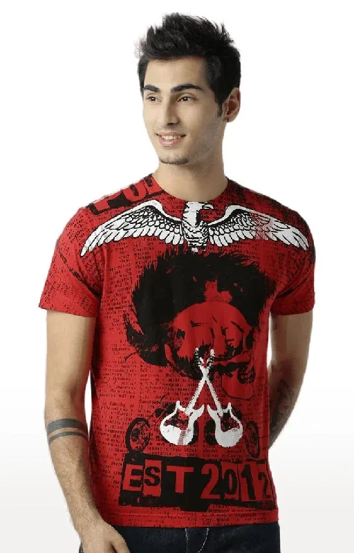 Printed Short Sleeve TopsHuetrap Red Mens Short Sleeve Graphic Printed Tshirt-HT14MKGRARED00598