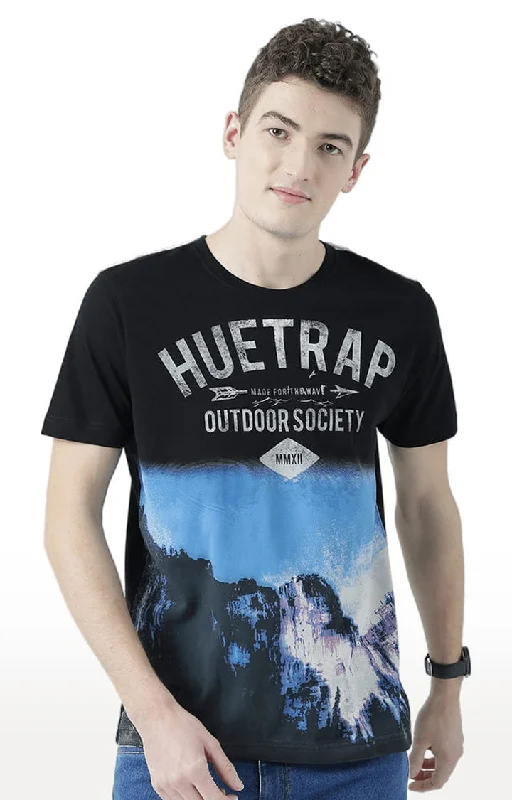 Formal Short Sleeve TopsHuetrap Black Mens Short Sleeve Graphic Printed Tshirt-HT17MKGRABLK00741