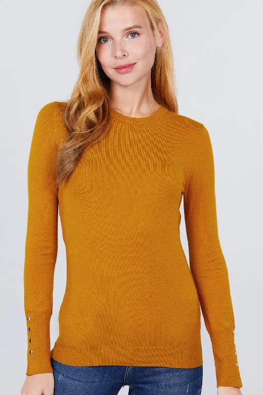 CrewneckclassicWomen's Crew Neck Sweater W/rivet Button