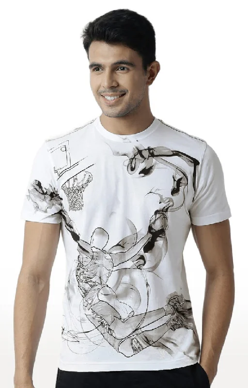 Work Short Sleeve TopsHuetrap White Mens Short Sleeve Graphic Printed Tshirt-HT12MKGRAWHT00149