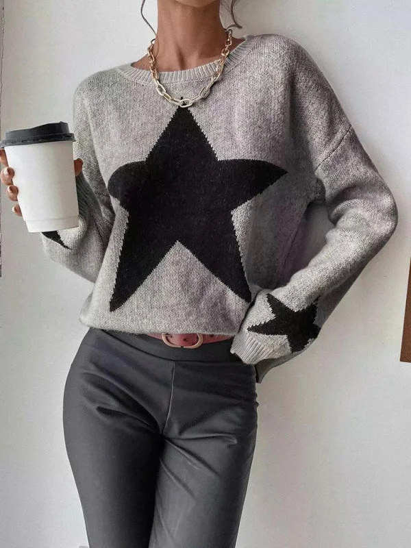 Women's beach topsOversized Star Knit Drop Shoulder Sweater Jumper