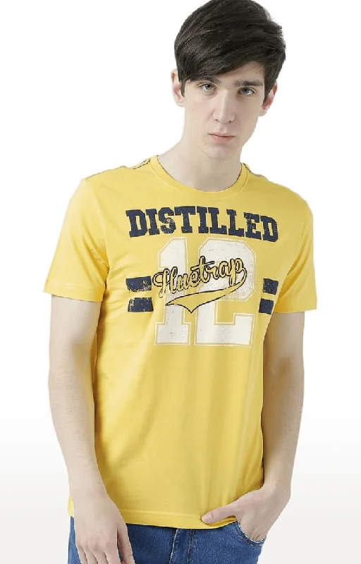 Distressed Short Sleeve TopsHuetrap Yellow Mens Short Sleeve Graphic Printed Tshirt-HT17MKGRAYLW01093