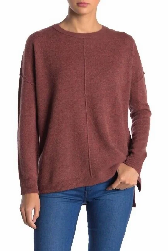 Cashmere Pullover Crew Neck Dolman Sweater In Rust Brown