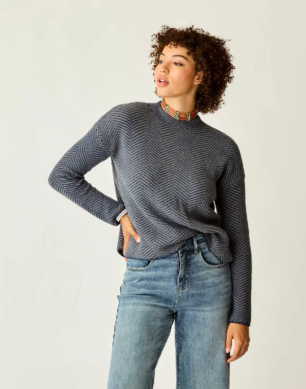 Women's winter topsOlivia Plush Sweater: Navy Herringbone