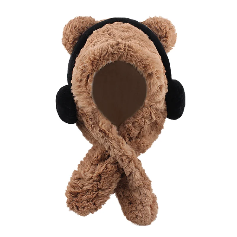 Women's party topsHeadphones Bear Scarf Plush Hat