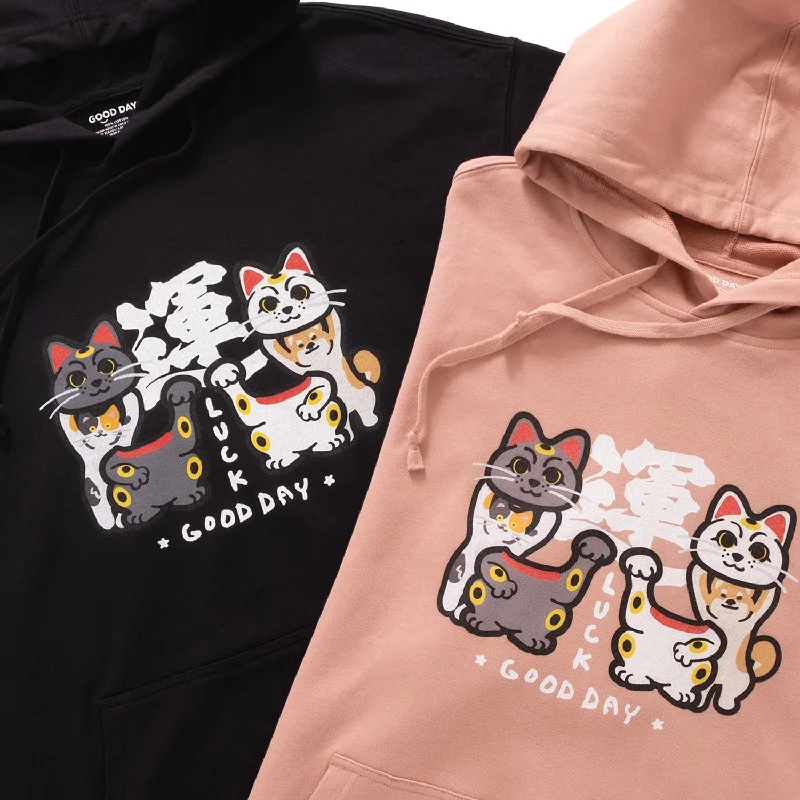 Leather-Paneled Sweatshirts(ZW464) Lucky Animals Graphic Hoodie