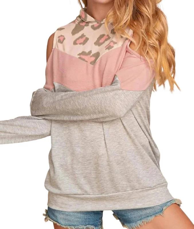 Urban HoodiesChevron Cold Shoulder Hoodie In Grey