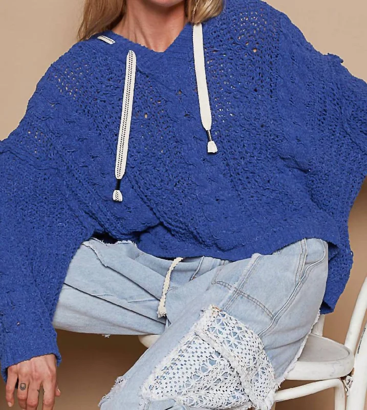 Lounge HoodiesCable Knit Hoodie Chenille Top In Ultramarine