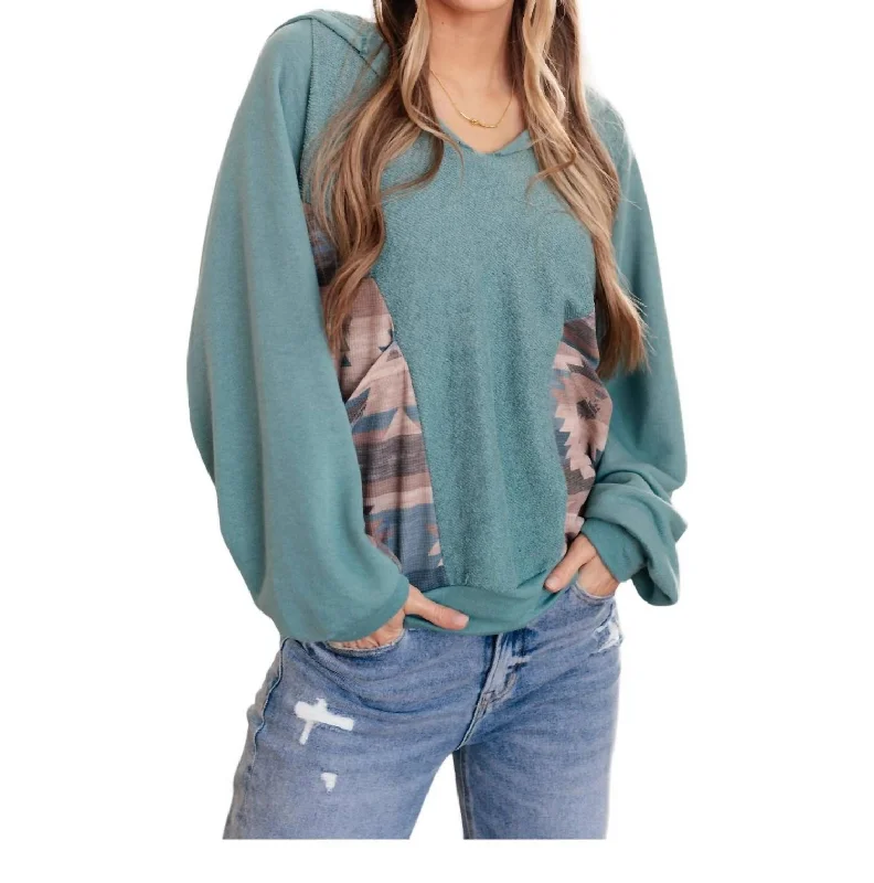 Outdoor SweatshirtsSouthwest Sunrise Patchwork Hoodie In Green