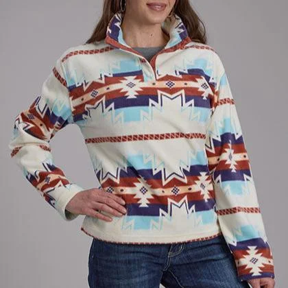 Plus size women's printed topsRoper Women's Aztec Quarter Snap Fleece Pullover in Cream (Available in Plus Sizes)