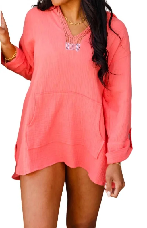 Performance HoodiesBeach Bonfire Pullover Hoodie In Coral