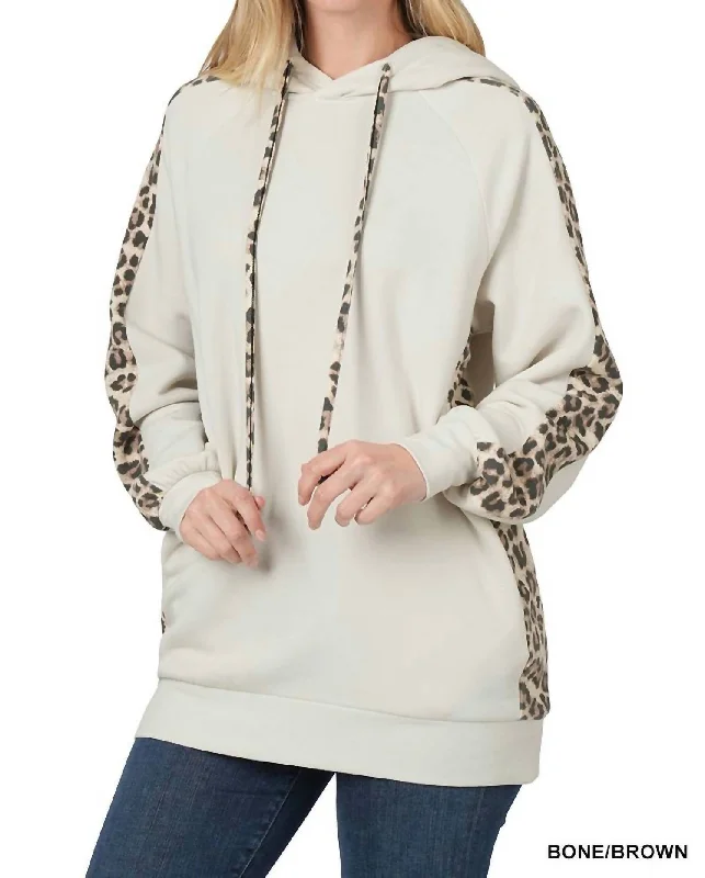 Fishing SweatshirtsContrast Side Panel Leopard Hoodie In Bone/brown