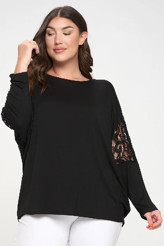 Large women's loose topsPlus Size Romantic Idea Lace Dolman Sleeve Top