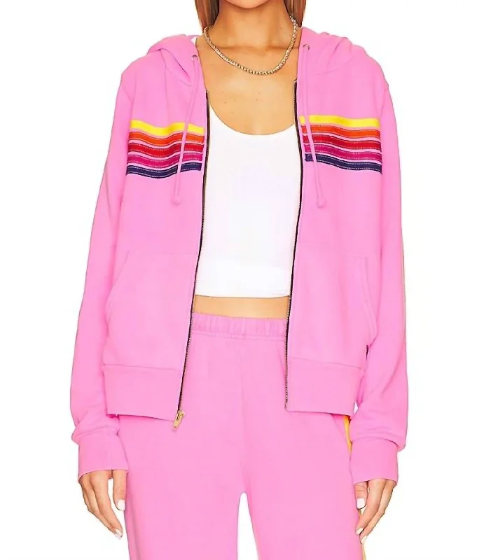 Longline Hoodies5 Stripe Stitch Hoodie In Neon Pink/yellow Purple