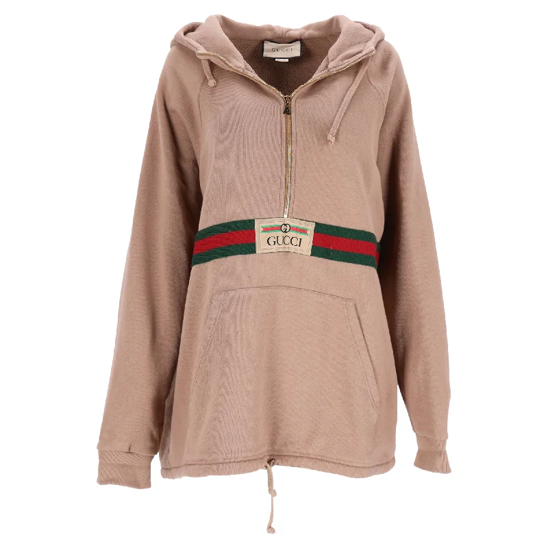 Bamboo Fiber SweatshirtsGucci Web-Stripe Half-Zipped Hoodie in Brown Cotton