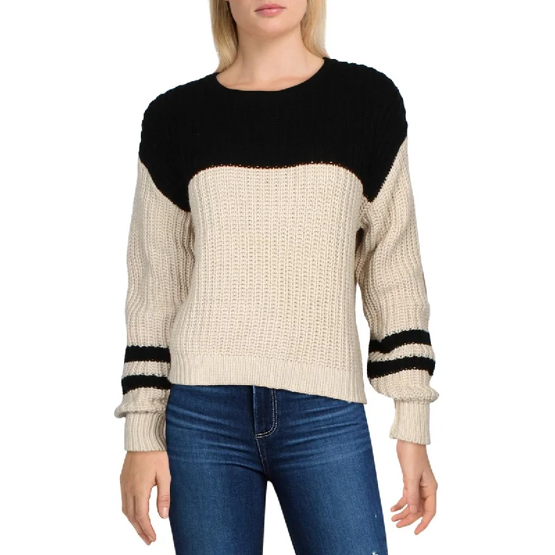 Lyndon Womens Open Stitch Colorblock Pullover Sweater