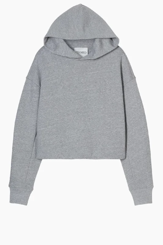 Printed SweatshirtsClosed Folded Hem Hoodie - Light Grey Melange