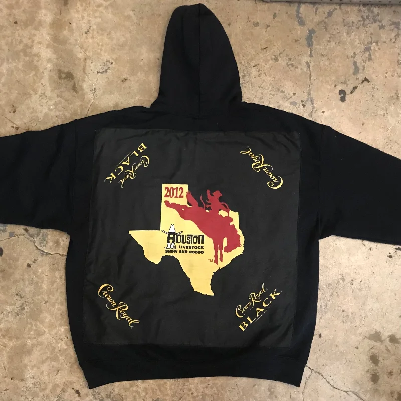 High-Fashion SweatshirtsBLACK 100% COTTON HOODIE W/ ONE OF ONE CROWN ROYAL RODEO APPLIQUÉ