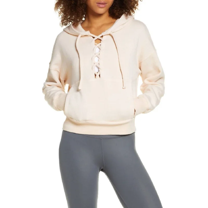 Retro HoodiesMovement Believe It Lace Up Hoodie In Beige