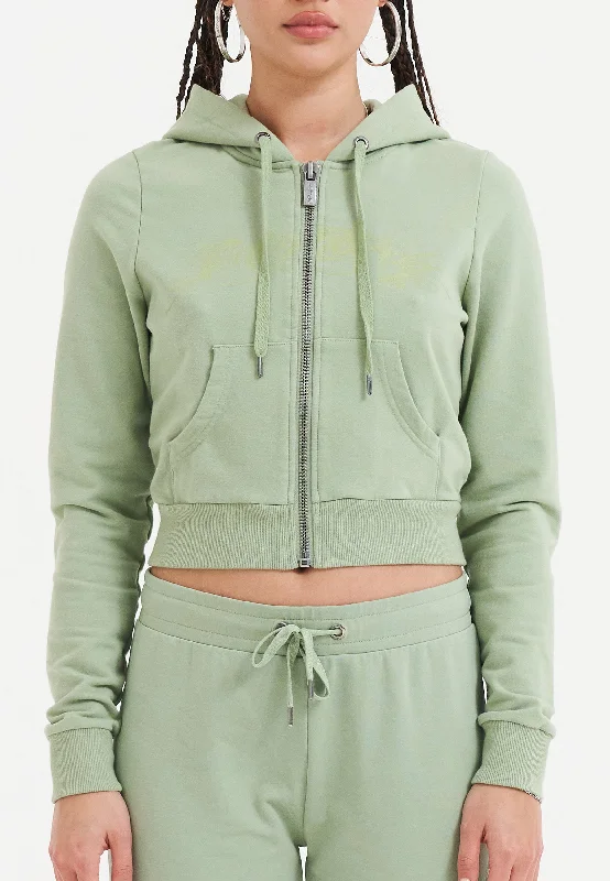 Pocketed HoodiesWomens Love Is Mystery Cropped Hoodie - Green