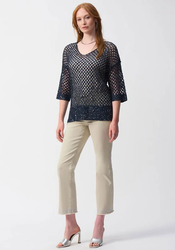 Joseph Ribkoff Sequin Crochet Knit Pullover, Navy