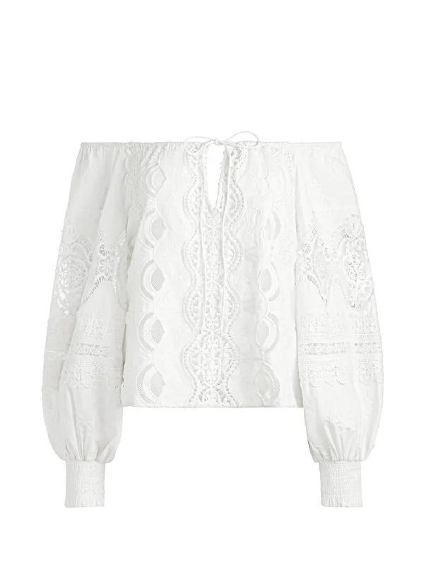 Alta Embroidered Off The Shoulder Blouse In WhitePrinted Shirts