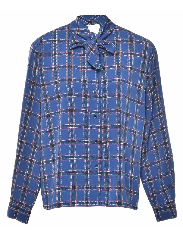 Checked Pussy Bow Blouse - LButton-Up Shirts