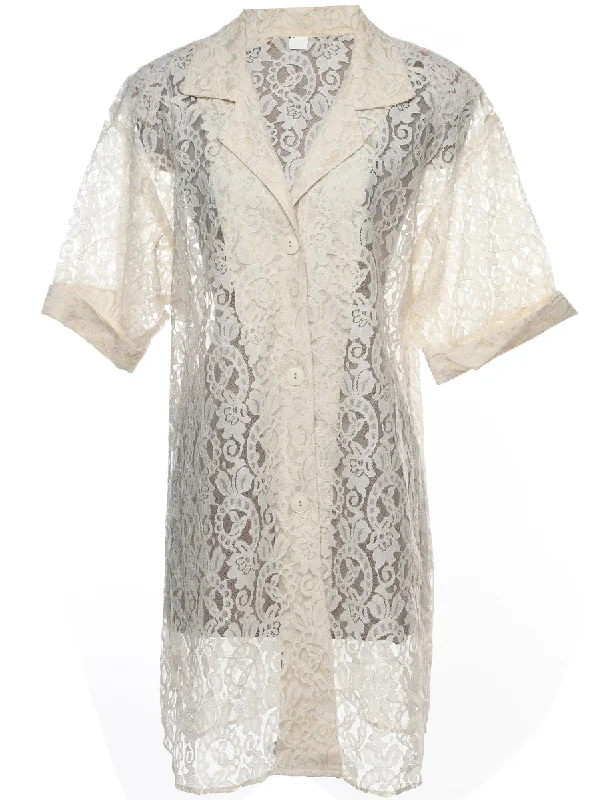 Classic White Lace Evening Blouse - MMesh Shirts