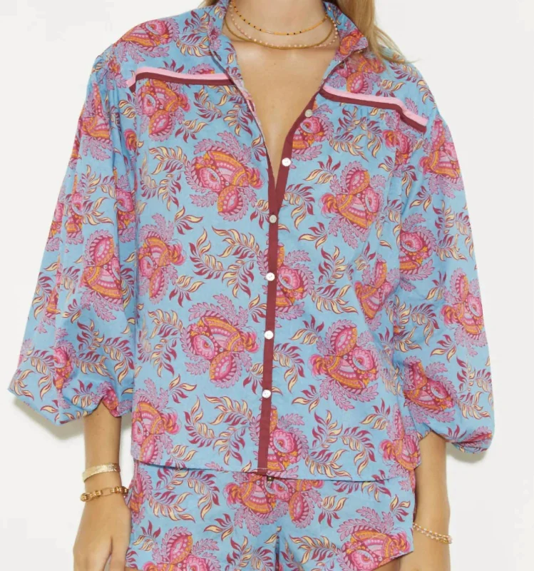 Coquille Smock Blouse In AzurTravel Shirts