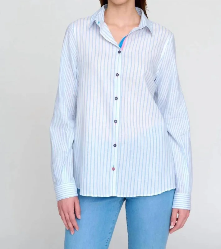 Cumbres Stripe Blouse In Celeste Light BlueCompression Shirts