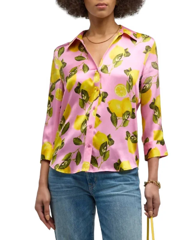 Dani 3/4 Sleeve Blouse In Cotton Candy LemonGym Shirts