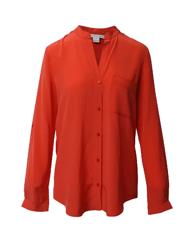 Diane Von Furstenberg Gilmore Buttondown Blouse in Orange SilkBamboo Shirts