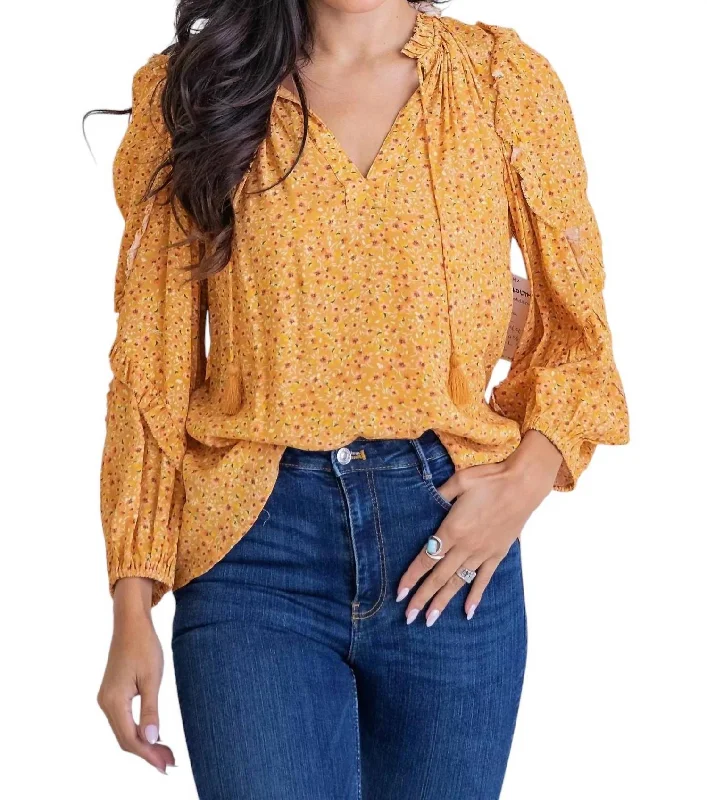 Ditzy Floral Ruffle Blouse In MustardRunning Shirts