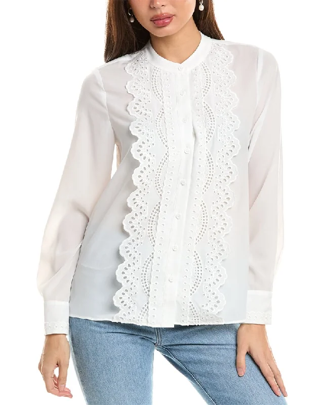 Elie Tahari Lace Trim BlouseZippered Shirts