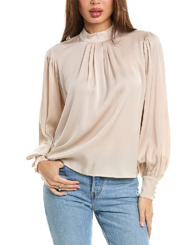 Elie Tahari Mock Neck Silk-Blend BlouseHip-Hop Shirts