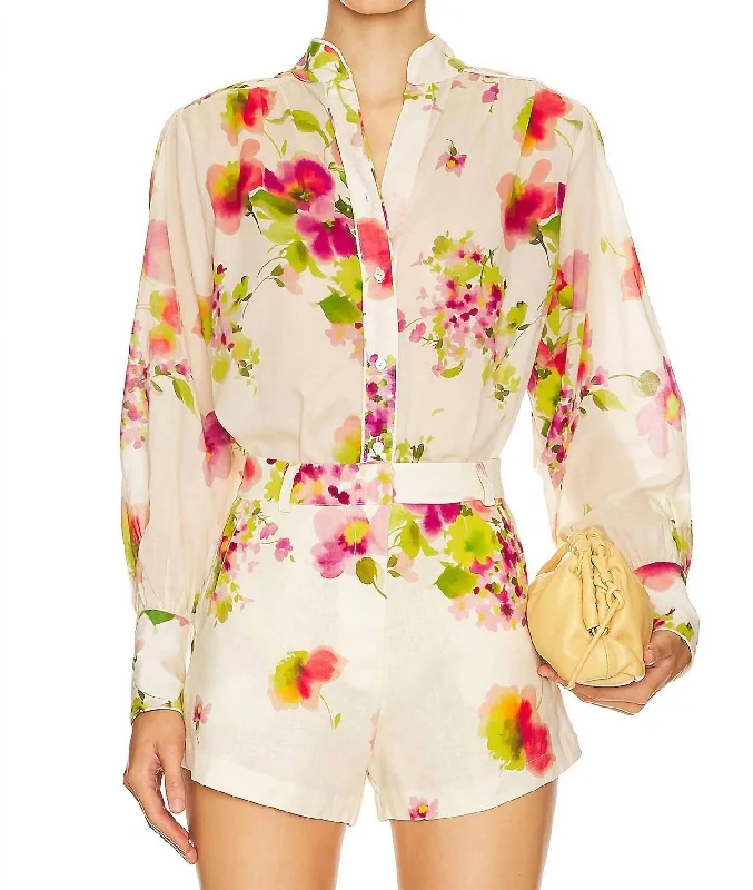 Felicity Print Blouse In White Tuscan FlowersTravel Shirts