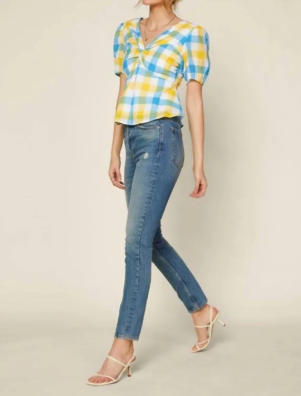 Gingham Peplum Blouse In Yellow, Blue And WhiteLayered Shirts