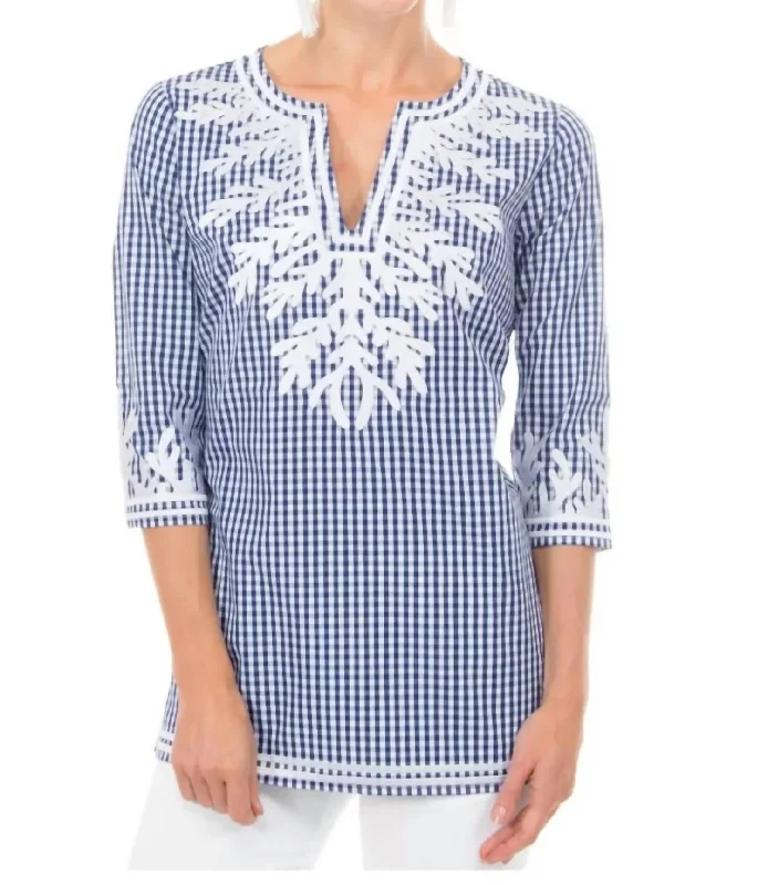 Gingham Reef Blouse In NavyLuxury Shirts