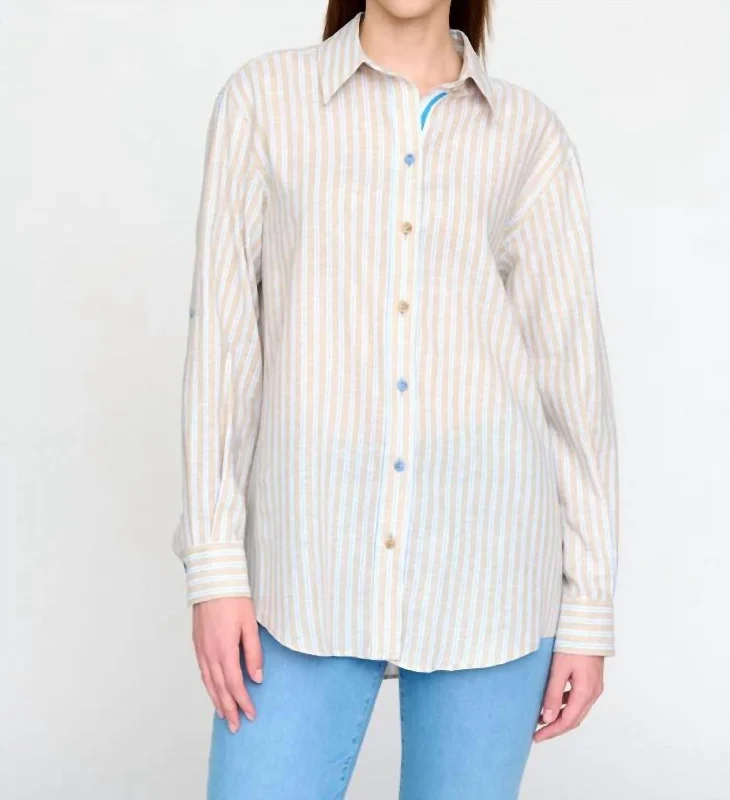 Hacinas Stripe Blouse In BeigeUV-Protection Shirts