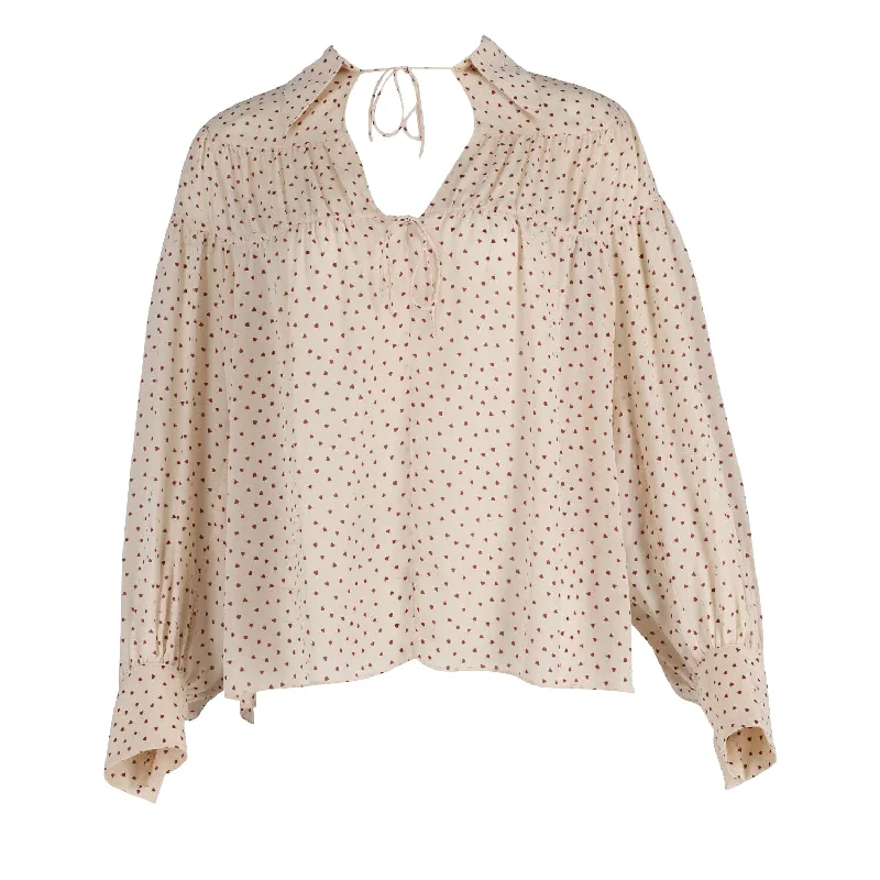 Joseph Crosby Heart Print Blouse in Ecru SilkFestival Shirts