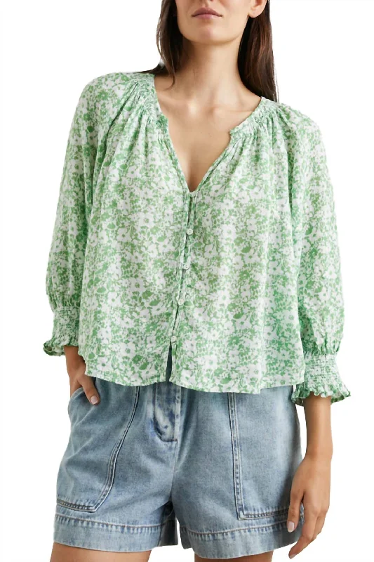 Mariah Blouse In Green TextureSheer Shirts