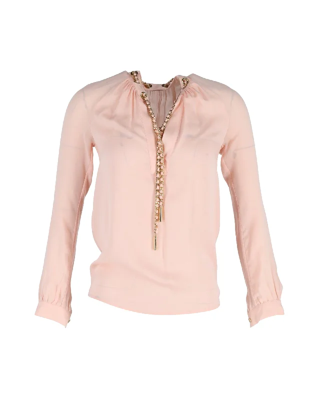 Michael Michael Kors Chain-Linked Blouse in Pink SilkLayered Shirts