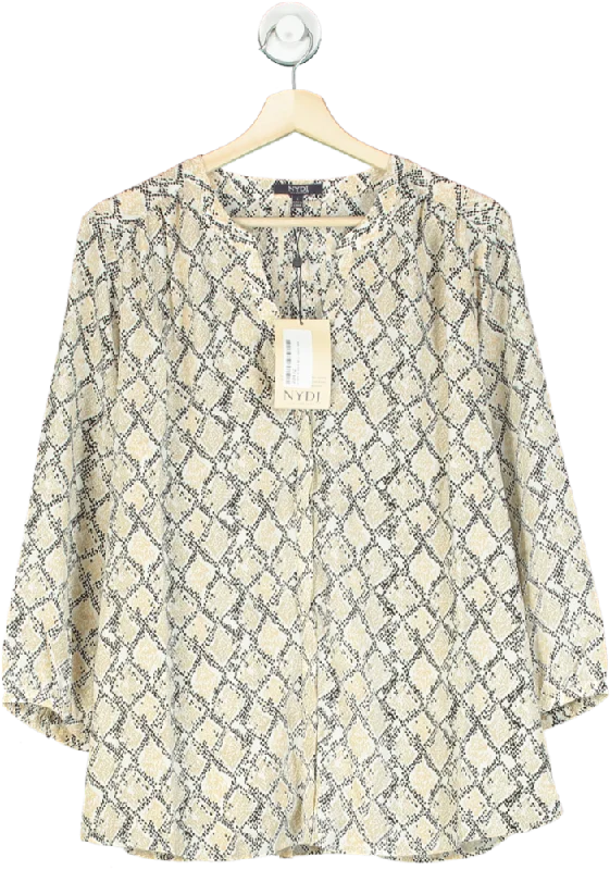 NYDJ Beige Snake Print Pintuck Blouse UK LLongline Shirts