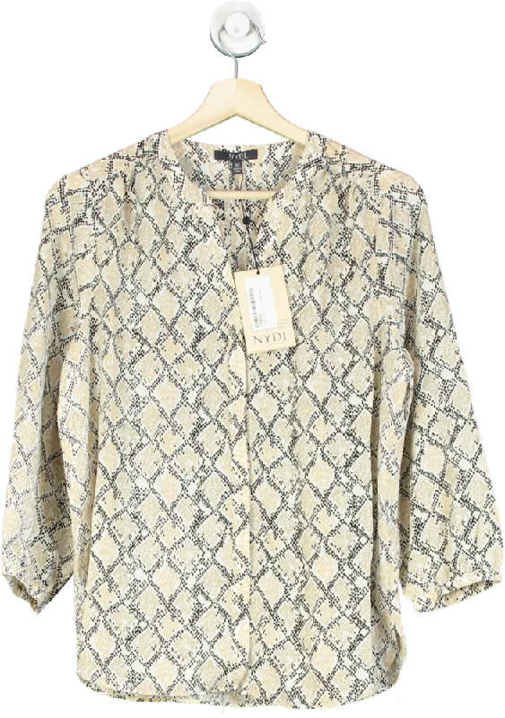 NYDJ Beige Snake Print Pintuck Blouse UK XSAsymmetrical Shirts